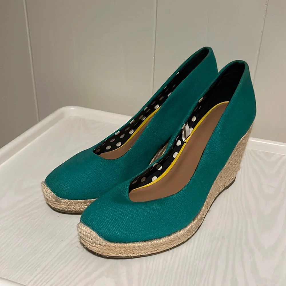 Merino Teal Canvas Jute Wedges
